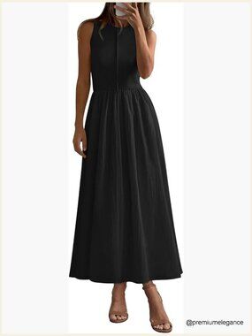 Sleeveless Maxi Dress Patchwork Knit Tank Casual Work Summer Vacation